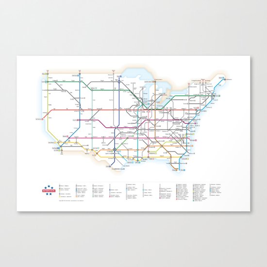 Interstate Highways as a Subway Map Canvas Print