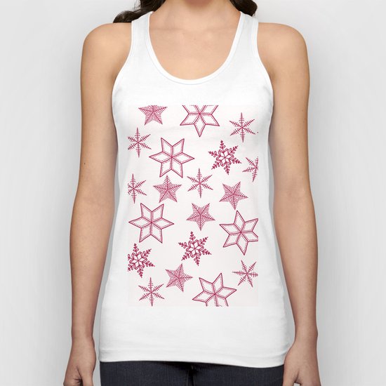 Red Snowflakes On White Background Unisex Tank Top