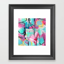 Turquoise, pink and yellow digital acrylic watercolor collage design Framed Art Print