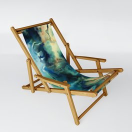 Marbled Ocean Abstract, Navy, Blue, Teal, Green Sling Chair