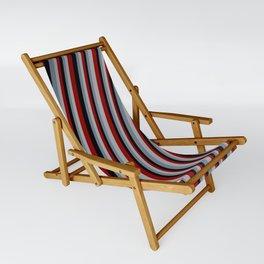 [ Thumbnail: Slate Gray, Dark Gray, Dark Red & Black Colored Stripes Pattern Sling Chair ]