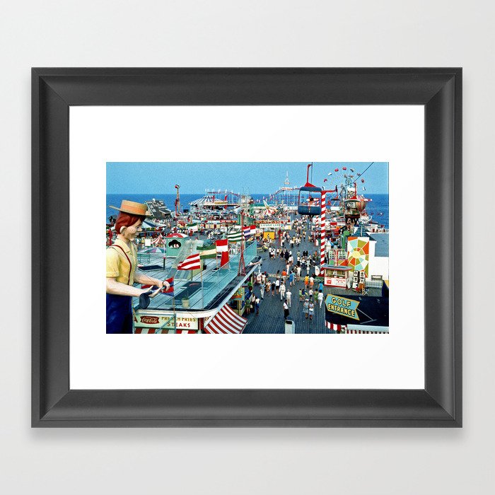 Casino Pier in the 1960's, Seaside Heights, NJ. Retro Boardwalk Rides Framed Art Print