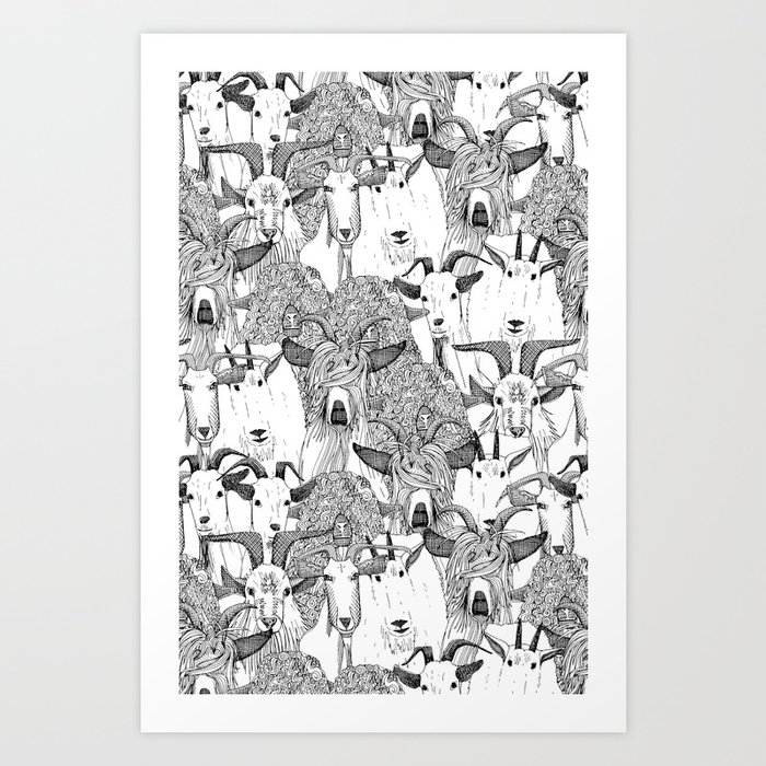 just goats black white Art Print