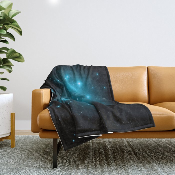 Turquoise Blue Galaxy: Pleiades Constellation Throw Blanket