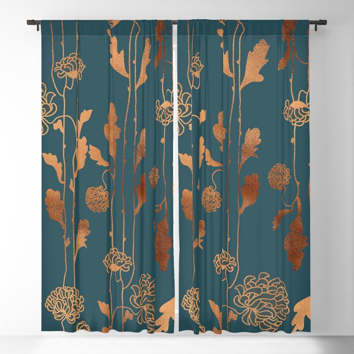 Art Deco Copper Flowers  Blackout Curtain