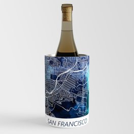 San Francisco California Navy Blue Turquoise Watercolor Wine Chiller