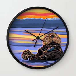 Otter - The cute Sea Monkey Wall Clock | Sunset, Painting, Colorful Sunset, Otter Love, Animal, Marine Life, Water, Landscape, Sunrise, Ocean 