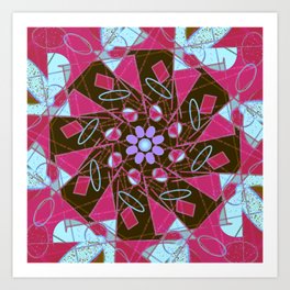 Hot Pink and Brown Floral Geometric  Art Print