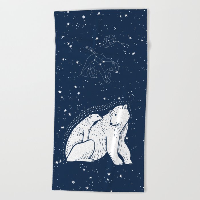 Polar Bear and Constellation Arctic Night Sky Stars Beach Towel