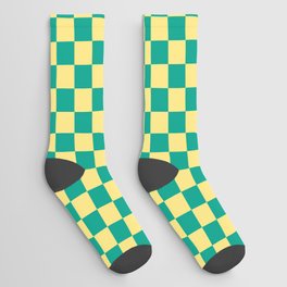 Checkerboard Checkered Checked Check Chessboard Pattern in Green and Yellow Color Socks