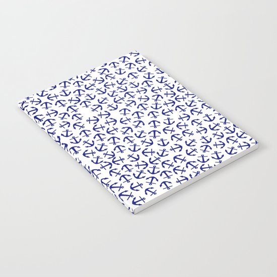 Maritime Anchors pattern- blue anchor on white background #Society6 Notebook