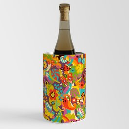 1970s Disco Psychedelia - Funky pattern with toadstools, snails and stars by Cecca Designs Wine Chiller