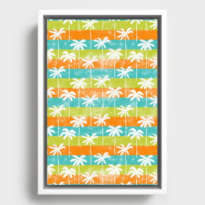 retro palm trees - orange and green stripes Framed Canvas