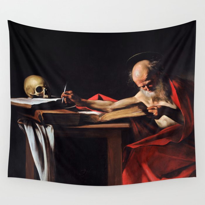 Saint Jerome Writing by Caravaggio (1606) Wall Tapestry