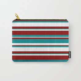 [ Thumbnail: Dark Red, Dark Cyan, and White Colored Striped Pattern Carry-All Pouch ]