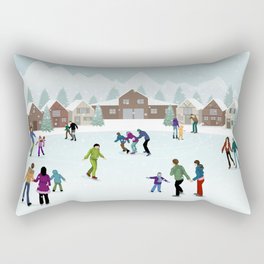 People Skating on the Ice Rink During Winter Rectangular Pillow