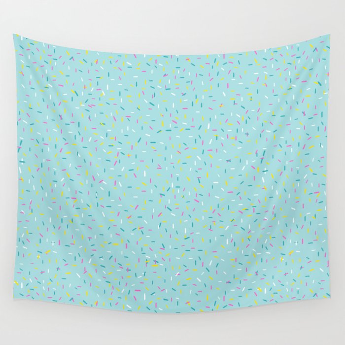 Rainbow Sprinkles Jimmies 90s Confetti on Teal Blue Background Wall Tapestry