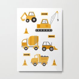 Construction Trucks Metal Print | Loader, Tools, Curated, Truck Theme, Excavator, Graphicdesign, Playroom, Skid Stear, Truck Kid, Crane 
