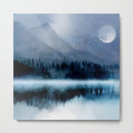 Mountainscape Under The Moonlight Metal Print