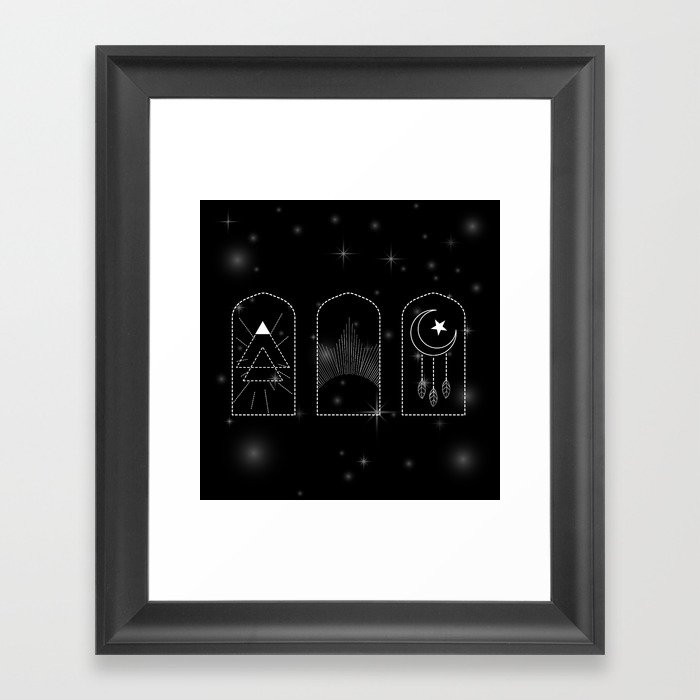 Minimal mystic arches with magic symbols dreamcatcher and pyramids	 Framed Art Print