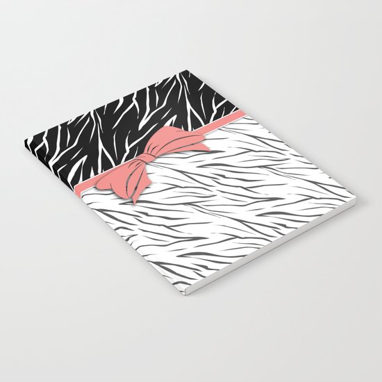 Black and white tiger pattern with pink bow. Notebook