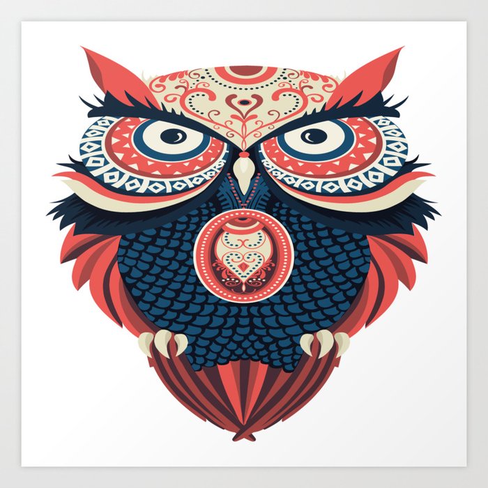 colorful owl art print