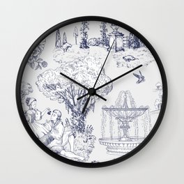Toile de Jouy Modern Vintage French Lovers Blue & White Art Print Wall Clock