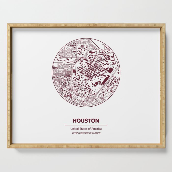 Houston city map coordinates Serving Tray
