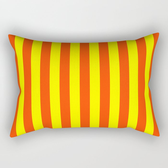 Super Bright Neon Orange and Yellow Vertical Beach Hut Stripes Rectangular Pillow