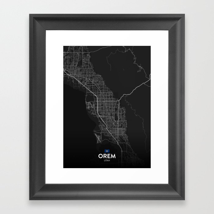 Orem, Utah, United States - Dark City Map Framed Art Print