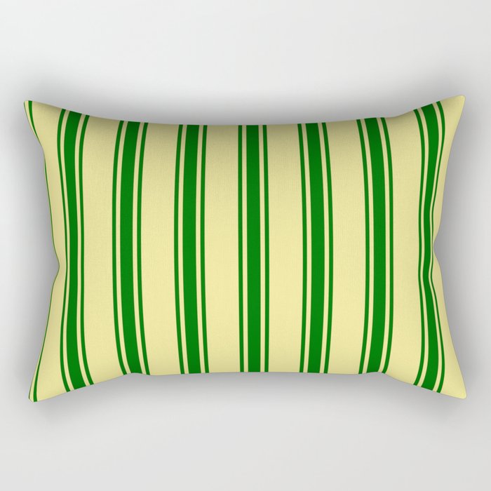 Tan and Dark Green Colored Lined/Striped Pattern Rectangular Pillow