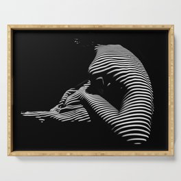 0056-DJA Zebra Back Nude Woman Yoga Black White Abstract Curves Expressive Line Slim Fit Girl Serving Tray
