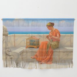 Songs without Words ,girl playing flute "Girl with a beautiful transparent Summer orange Dress" John Wall Hanging