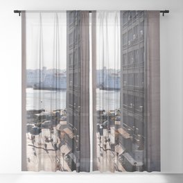 Greek Street Scene in Athens | Urban Photography during Sunset in the Street of Europe | Fine Art Print Sheer Curtain