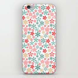 coral pink and mint green eclectic daisy print ditsy florets iPhone Skin