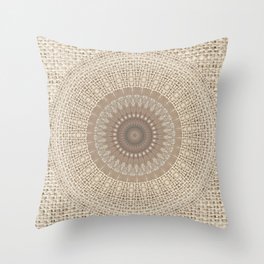 Unique Texture Taupe Burlap Mandala Design Throw Pillow