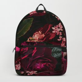 Vintage & Shabby Chic - Night Botanical Flower Roses Garden Backpack | Pattern, Rose, Cottagecore, Victorian, Bohemian, Vintage, Painting, Boho, Springflowers, Night 