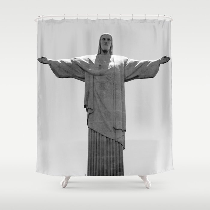 Brazil Photography - Christ The Redeemer Under The Gray Sky Shower Curtain