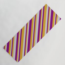[ Thumbnail: Light Gray, Purple & Goldenrod Colored Lines Pattern Yoga Mat ]