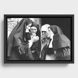 Nuns Smoking High Resolution Version Framed Canvas