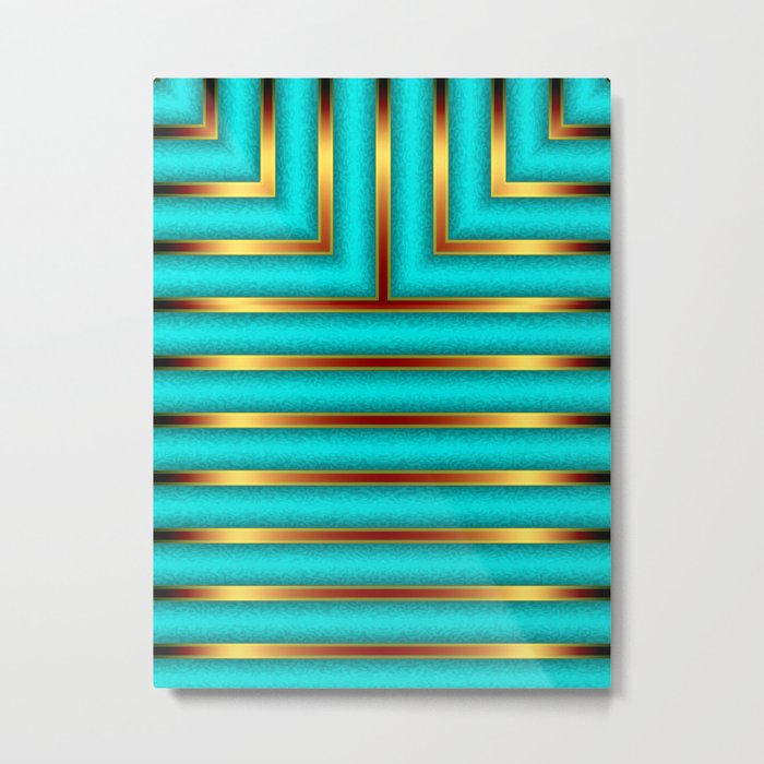 Art Deco Geometric Green and Gold Column Pattern Metal Print