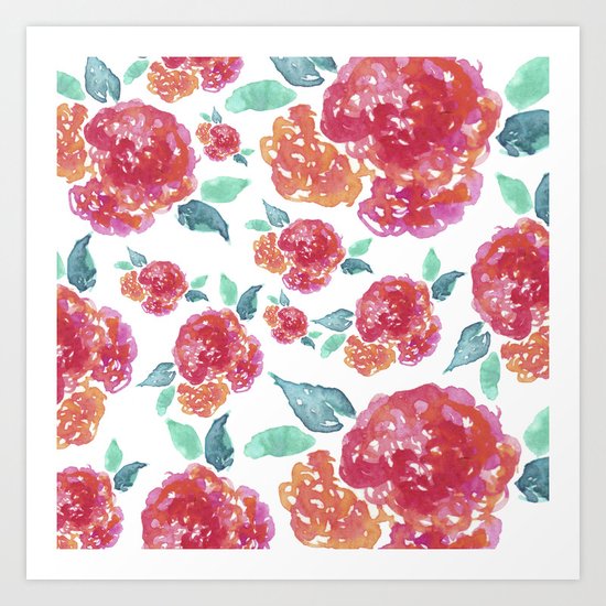 Pastel Spring Flowers Watercolor Art Print