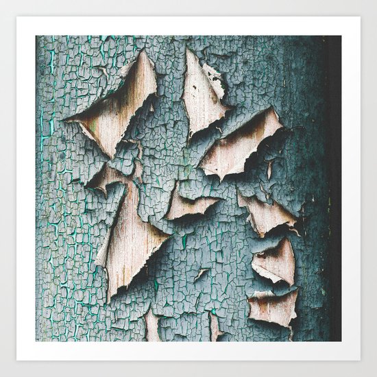 Rustic old light blue green peeling paint Art Print
