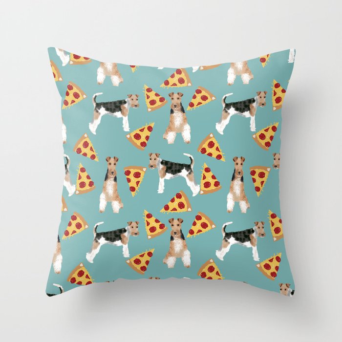 Wire Fox Terrier dog pattern pizza dog lover gifts for dog person dog breeds pet friendly Throw Pillow