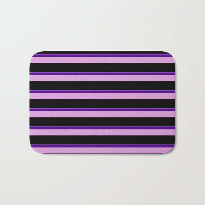 Purple, Indigo, Plum, and Black Colored Lined Pattern Bath Mat