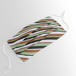 [ Thumbnail: Lavender, Brown, Dark Sea Green & Black Colored Striped/Lined Pattern Face Mask ]