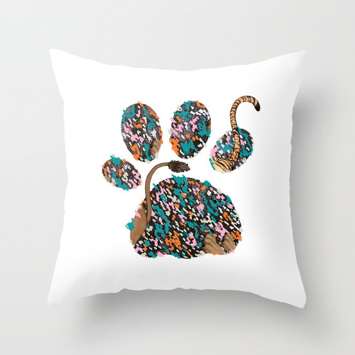 Animal footprint with tails Throw Pillow