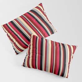 [ Thumbnail: Eye-catching Crimson, Maroon, Tan, Dark Gray, and Black Colored Lines/Stripes Pattern Pillow Sham ]