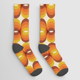 Orange, Brown, and Ivory Retro 1960s Wavy Pattern Socks