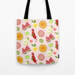 Repeating pattern of sliced fruit and berries Tote Bag